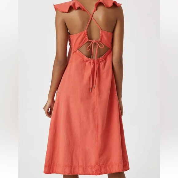 Anthropologie Pilcro Flutter Sleeve Coral Midi Dress - Picture 2 of 12